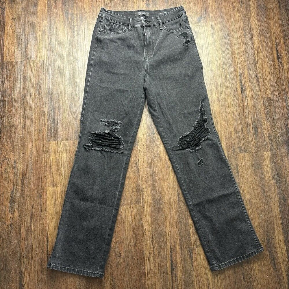 Judy Blue Jeans High Rise 90s Straight Black Knees Holes Women’s Size 9/29